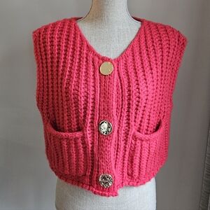 Vibrant Red Knit V-Neck Sweater Vest